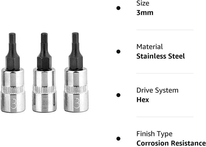 BraZen 3mm Hex Bit Socket/Allen Driver Three Pack (1/4" Drive, Short) - Image 2